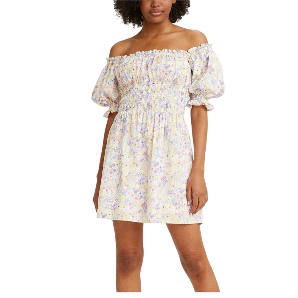 Levi’s Women’s Cloud Dancer Verenne Off Shoulder coquette Milk Maid Dress Sz XL